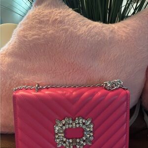 Pink Quilted Women's Bag with Embellished Clasp